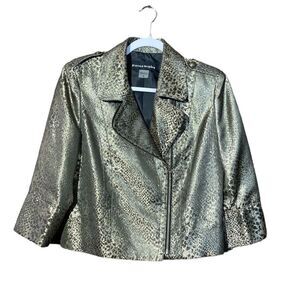 Bianca Nygard Metallic Cheetah Cropped Moto Jacket/Blazer Women's Size 6